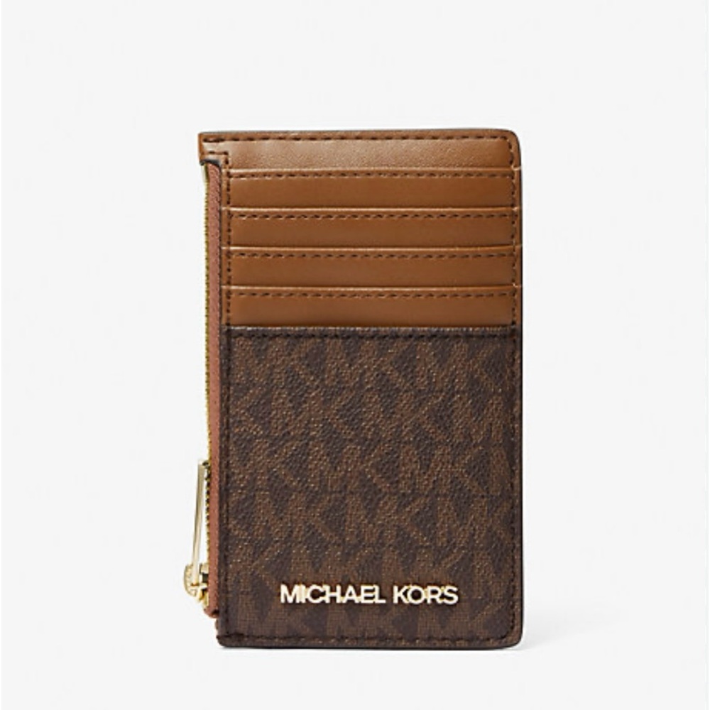 Michael kors Ladies jet set travel  top zip card case Wallet Brown MK